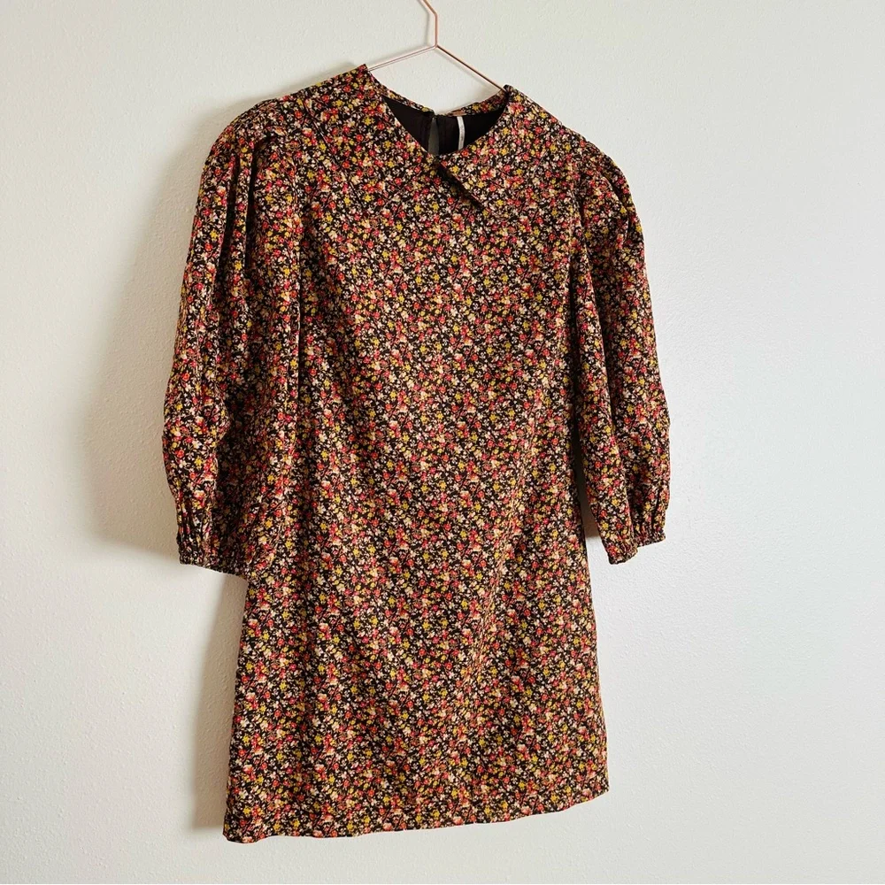 Free People Making Plans Floral Boho Point Colar Mini Dress